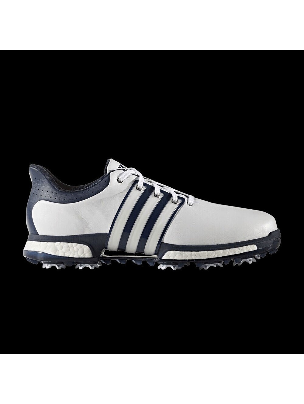 Adidas Tour 360 Boost Leather Golf Shoes Cleats Mens 9.5 43.3 White Navy Q44822